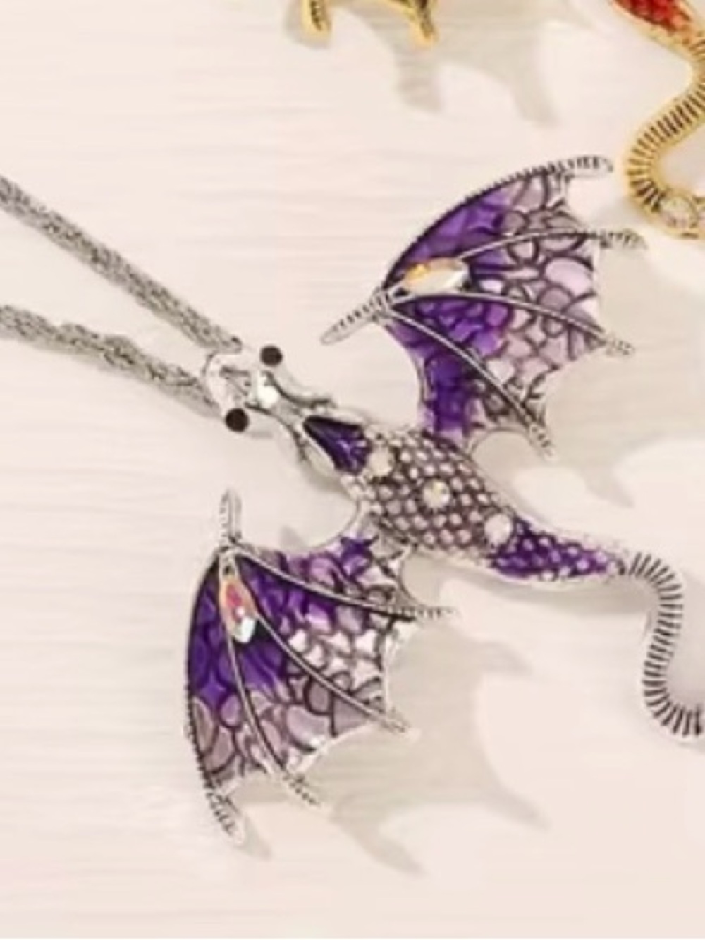 ⭐️ Silver-tone Purple Dragon Pendant Necklace - Women's Jewelry